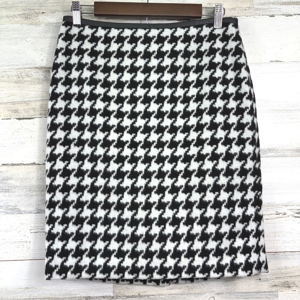 Talbots Pencil Skirt Womens 6P Black White Houndstooth Wool Blend Professional